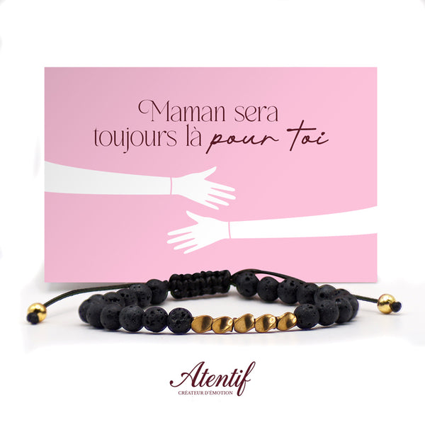 Bracelet en Pierre de Lave & Perles Dorées
