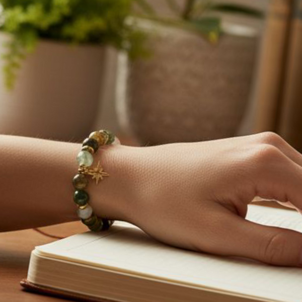 Bracelet Sérénité & Harmonie – Véritables Pierres Agate Indienne & Étoile