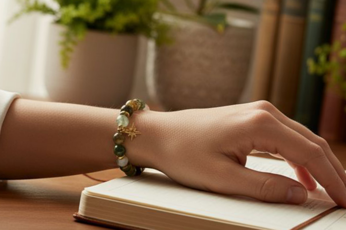 Bracelet Sérénité & Harmonie – Véritables Pierres Agate Indienne & Étoile