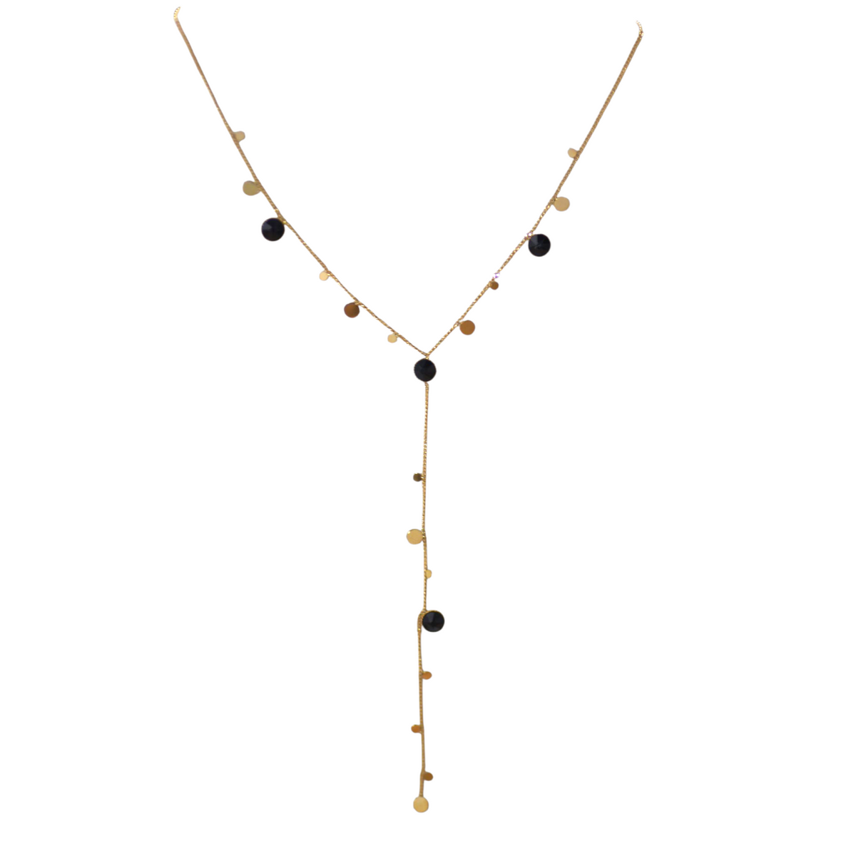 Collier Goutte Précieuse | Ras de Cou Pendentif Y Plaqué Or & Pierres Noires Élégantes