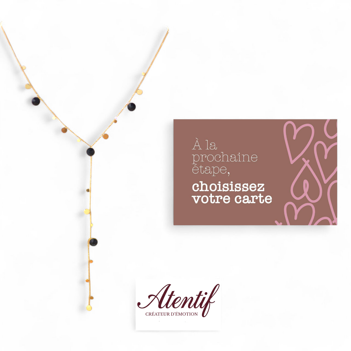 Collier Goutte Précieuse | Ras de Cou Pendentif Y Plaqué Or & Pierres Noires Élégantes