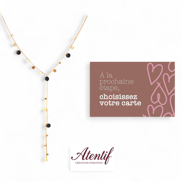 Collier Goutte Précieuse | Ras de Cou Pendentif Y Plaqué Or & Pierres Noires Élégantes