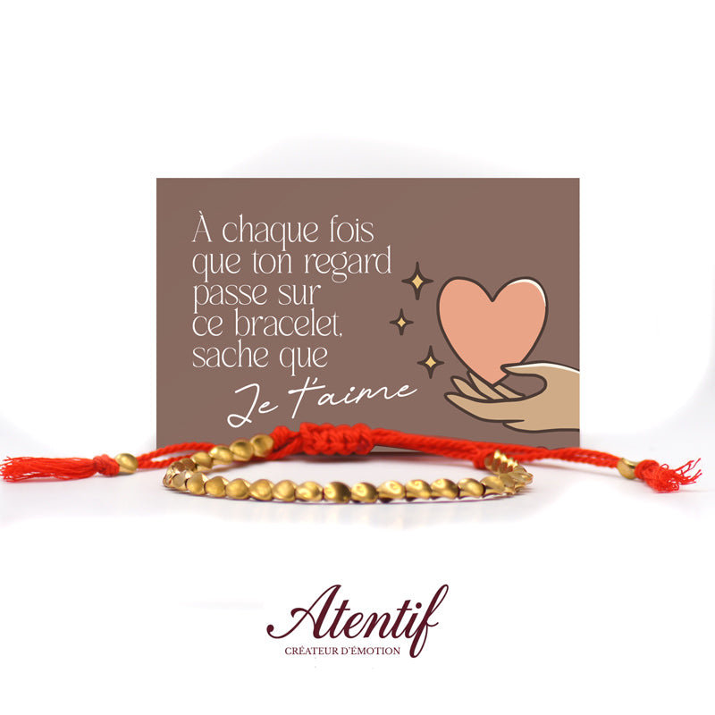 Bracelet Perles Dorées avec Cordon Tressé Rouge