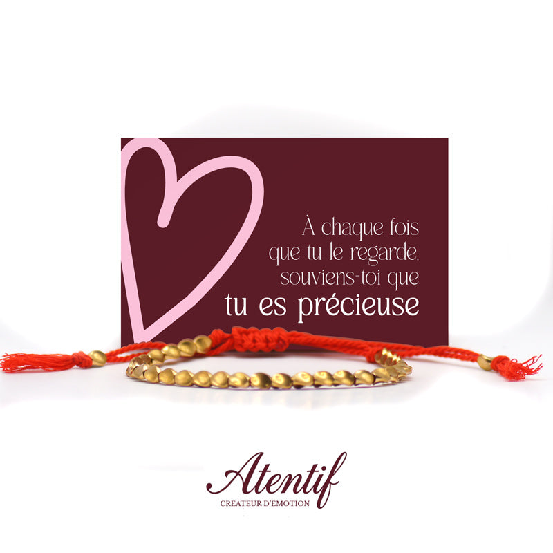 Bracelet Perles Dorées avec Cordon Tressé Rouge