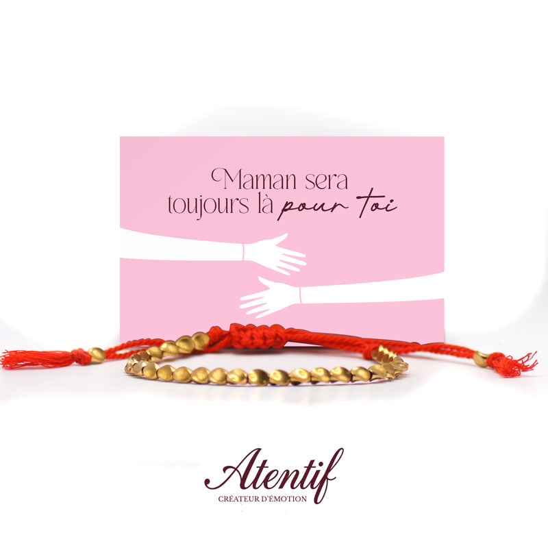 Bracelet Perles Dorées avec Cordon Tressé Rouge