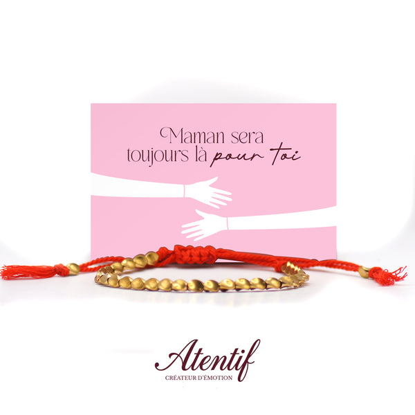 Bracelet Perles Dorées avec Cordon Tressé Rouge