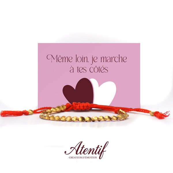 Bracelet Perles Dorées avec Cordon Tressé Rouge