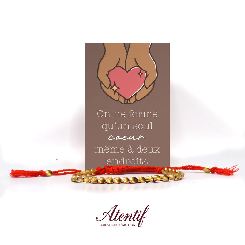 Bracelet Perles Dorées avec Cordon Tressé Rouge