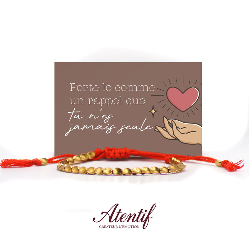 Bracelet Perles Dorées avec Cordon Tressé Rouge