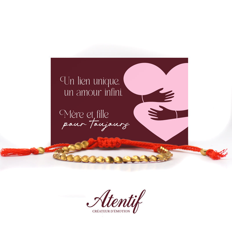 Bracelet Perles Dorées avec Cordon Tressé Rouge