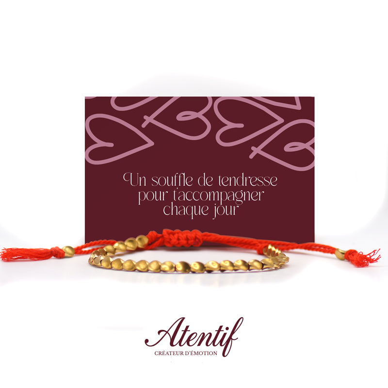 Bracelet Perles Dorées avec Cordon Tressé Rouge