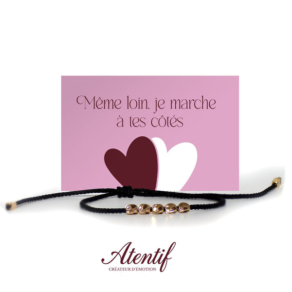 Bracelet "Amour" en Cordon Noir et Perles Dorées