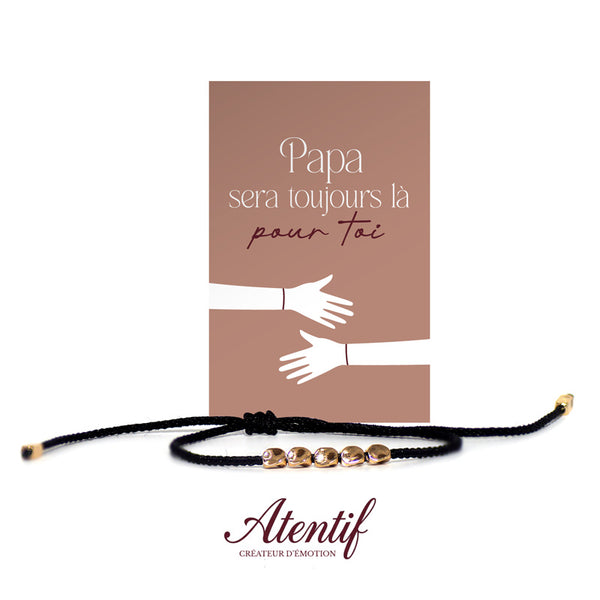 Bracelet "Amour" en Cordon Noir et Perles Dorées