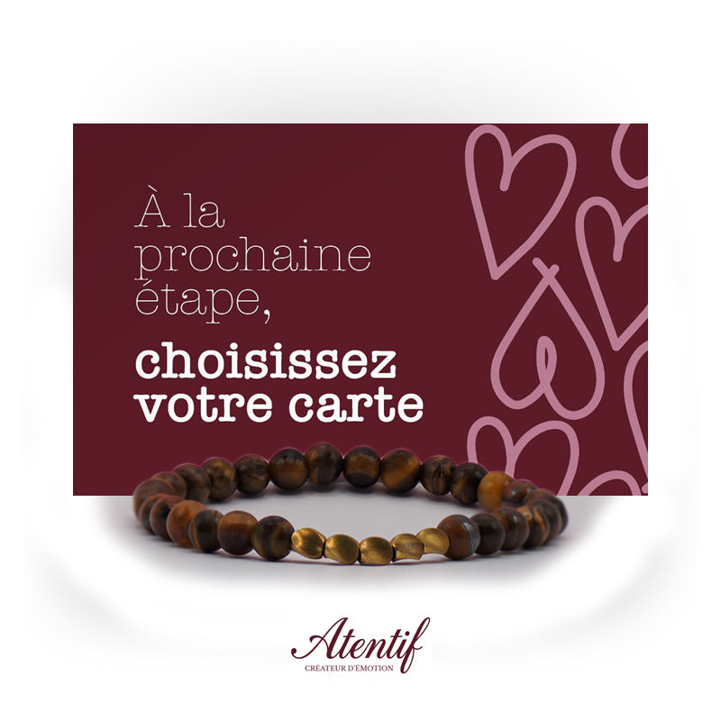 Bracelet en perles d'œil de tigre et cuivre doré. Bijou en pierre naturelle pour homme ou femme