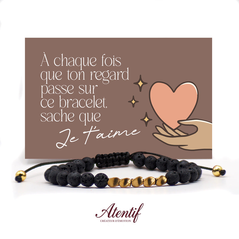 Bracelet en Pierre de Lave & Perles Dorées