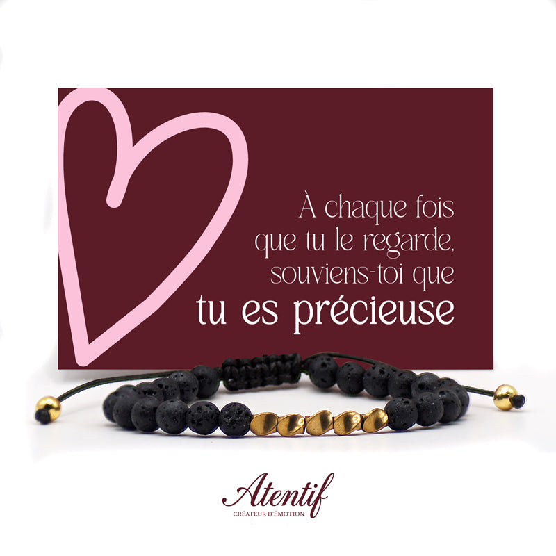 Bracelet en Pierre de Lave & Perles Dorées