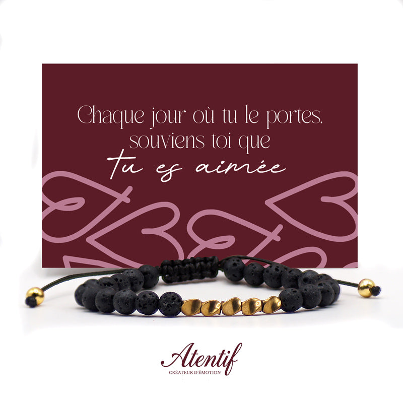 Bracelet en Pierre de Lave & Perles Dorées