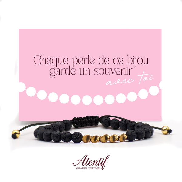 Bracelet en Pierre de Lave & Perles Dorées