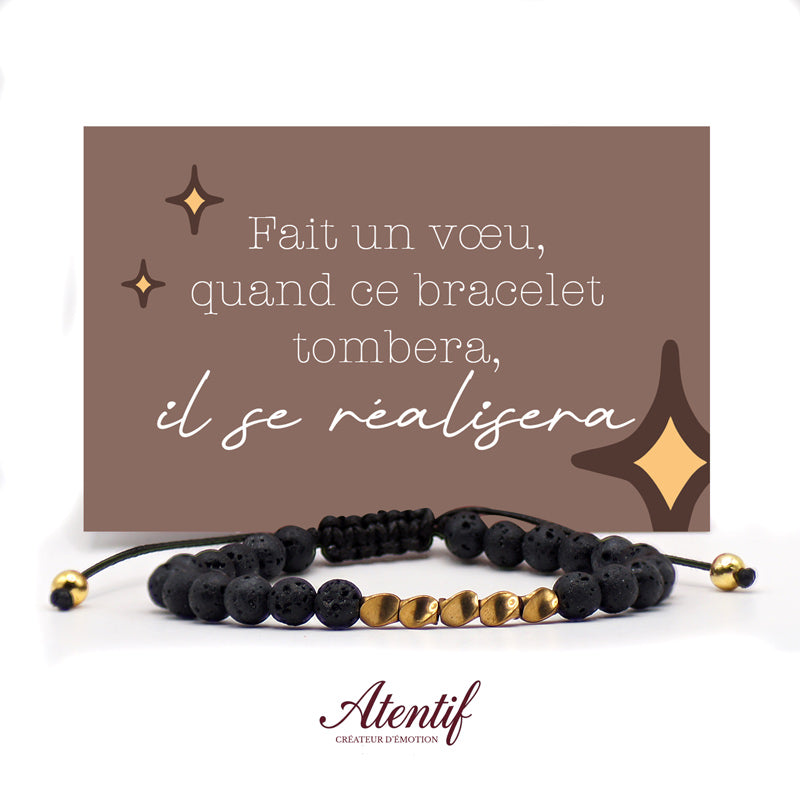 Bracelet en Pierre de Lave & Perles Dorées