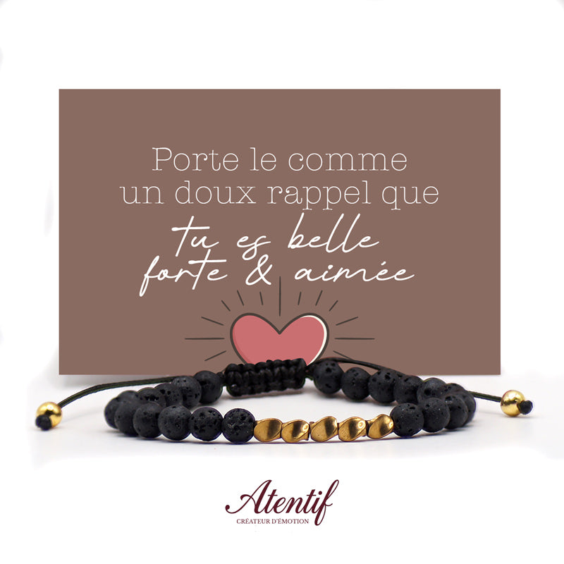 Bracelet en Pierre de Lave & Perles Dorées