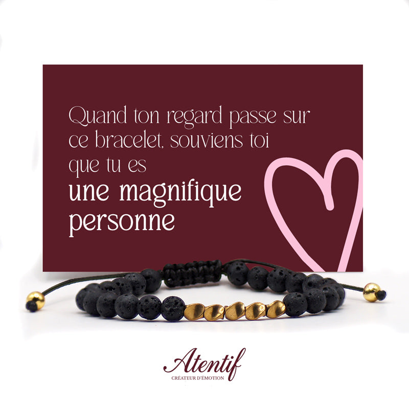 Bracelet en Pierre de Lave & Perles Dorées