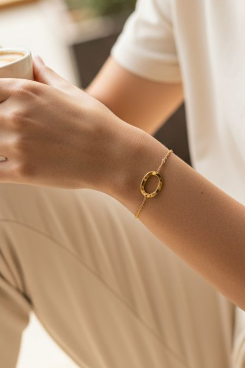 Bracelet Ovale Éclat Strass Doré